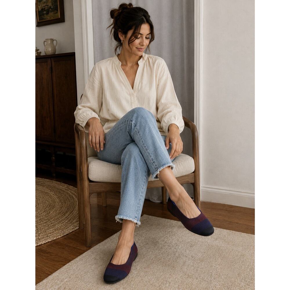 Rothy’s The Flat Cabernet Big Stripe Round Toe Ballet Flats Sz 9.5 - Picture 1 of 10
